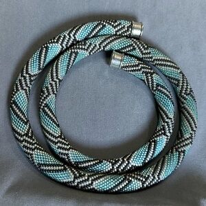 Lovely Statement Necklace 26.5” Long Crocheted Glass Beads Magnetic Lock Clasps‎